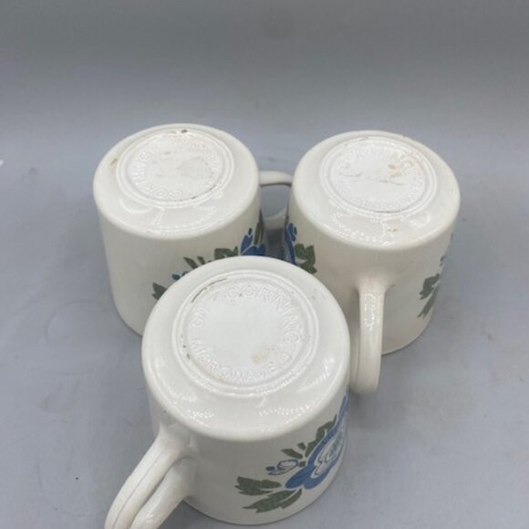 3) Corning Colonial Mist Mug Coffee Teacups Blue Flowers Vintage - Picture 4 of 4